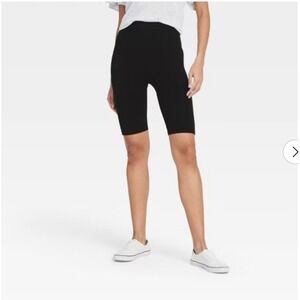 A New Day Womens Seamless Bike Shorts Black Cotton Blend High Waisted L/XL New